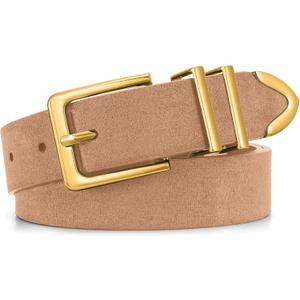WHIPPY Women Suede Belt with Gold Buckle Fashion Ladies Casual Waist Belt for Jeans Pants