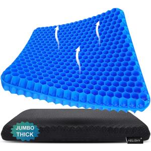 Gel Seat Cushion, Jumbo&Thick Gel Cushion with Non-Slip Cover for Home Office Car Seat Wheelchair, Soft Breathable Honeycomb Chair Pads for Relieve Hip Pain, Blue 20x20x1.9inch