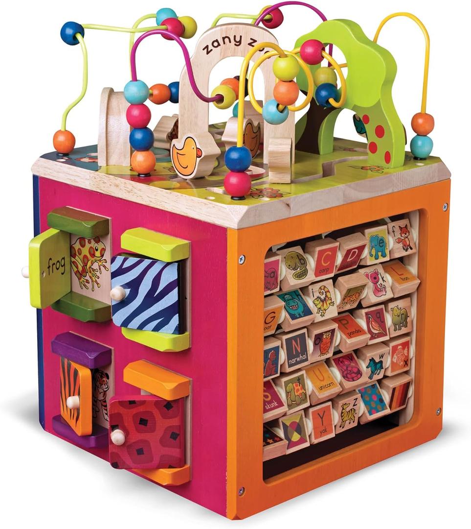 B. toys  Wooden Activity Cube  Activity Center  Educational Toy  Wooden Toys For Toddlers, Kids  1 Year +  Zany Zoo