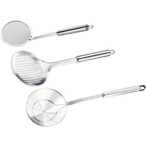 Tenta tenta kitchen Solid Stainless Steel Spider Strainer Skimmer Ladle for Cooking and Frying, Kitchen Utensils Wire Strainer Pasta Strainer Spoon Hot Pot Fat Skimmer Spoon, Set of 3