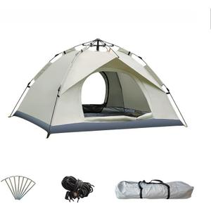 Camping Tent - Automatic Quick Open, Windproof, Easy Setup for Outdoor, Beach, Hiking, Traveling (2-3 Person, Beige)