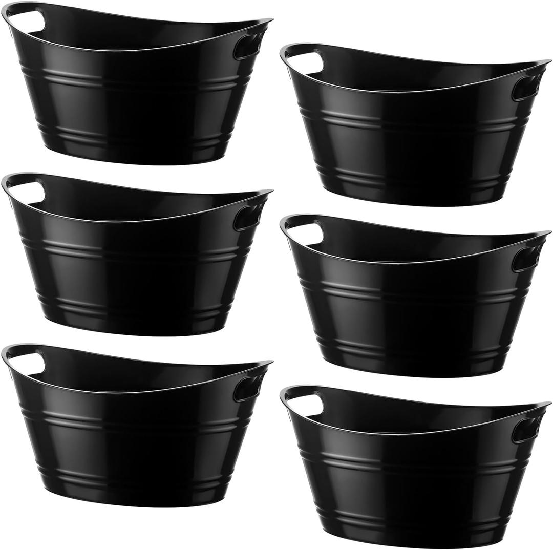 Patelai 6 Pcs Ice Buckets Bulk, Plastic Ice Buckets with Handles, Oval Storage Tub, Large Capacity Ice Drink Tub for Party Bar Wine Beer Champagne Beverage Bottle Cooler(4.5 Liter,Black)