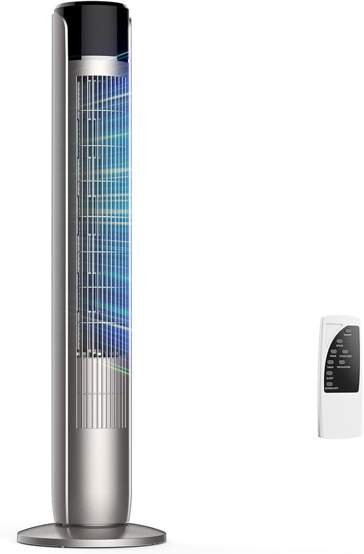 OLIXIS Tower Fan for Bedroom, 60°Oscillating Fan with Remote, 25ft Far, 28dB Quiet Electric Standing Fan, 12 H Timer, 5 Speeds, 4 Modes, Bladeless Floor fan for Home, Office, Indoor, 36 Inch