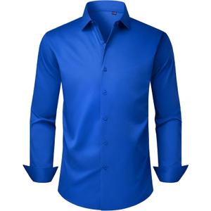 Alimens & Gentle Mens Dress Shirts Long Sleeve Stretch Wrinkle Free Business Casual Button Down Shirt (Blue, M)