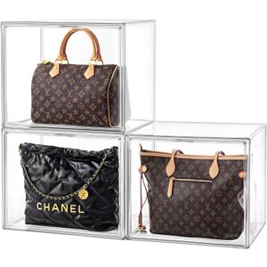 HBlife 3 Pack Purse Storage Organizer for Closet, X-Large Clear Stackable Handbag Display Case Box with Magnetic Door for Collectibles, Cosmetics, Women Heels and Toys