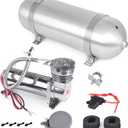3 Gallon Aluminum Air Tank with 200PSI Air Compressor Kit 12V Air Horn Compressor Onboard System 1/4NPT for Train Cars Vehicles Semi Pickup Trucks Air Suspension Compressor Kit