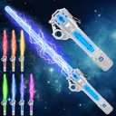 Light Up Sword, Flashing Dueling Sabers for Kids with FX Sound Retractable Blade, 7 Light Color War Warriors Weapon Toy, Cool Halloween Cosplay Costume Party Decoration Christmas Birthday Gift Silver