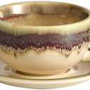 Coffeezone Vintage Design 12 oz Ceramic Latte Art Cappuccino Barista Cup with Saucer (Brown)