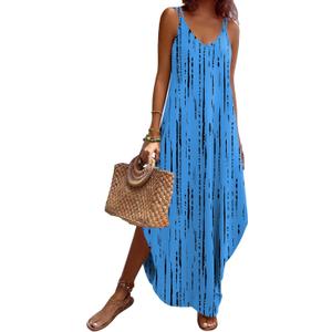 Zeagoo Women's Casual Sundress Summer Maxi Sleeveless V Neck Split Boho Beach Dress Travel Vacation Dress with Pockets (Medium, Zr459)