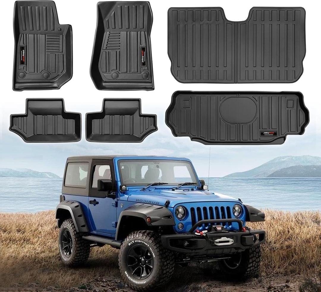 All Weather Floor Mats & Cargo Liner & Backrest Mats for 2007-2018 Jeep Wrangler JK 2 Door Accessories (for 2007-2018 Jeep Wrangler JK 2 Door Full Set)