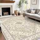 Yamaziot Washable Area Rugs 8x10  Large Non Slip Boho Vintage Rug for Living Room, Low Pile Floor Carpet Soft Distressed Rug for Living Room, Bedroom, Dining Room, Beige Brown