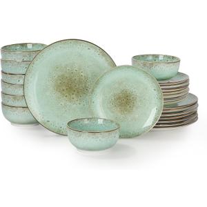 Sweejar 24 Piece Dinnerware Sets for 8, Porcelain Plates and Bowls Set for Kitchen, Housewaring Gift, Chip and Scratch Resistant, Easy Cleaning Dishes Set, Stack Compactly Dishware, Green