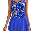 Ekouaer Swim Dress One Piece Bathing Suit Skirted Swimsuits for Women Ruched Retro Swimwear S-XXL (Large, Blue)