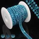 PEARLY JUN 3 Yards 3 Rows Aquamarine Blue Zircon Rhinestone Chain Bling Crystal Trips Diamond Applique Silver Fringe Trim for Crafts Dress Applique Clothing Sewing Embellishments