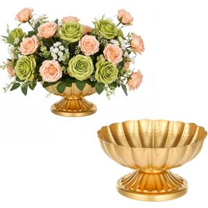 2 PCS Gold Vases for Centerpieces, 4 Inch Small Vintage Compote Bowl Vase Decorative Metal Vase Wedding Table Centerpieces for Birthday Party Anniversary Event Home Table Decorations