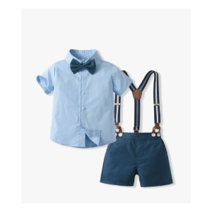 Volunboy Infant Baby Boy Summer Wedding Ring Bearer Outfits Suspenders Shorts Set Formal Dress Shirt Bowtie Suits, Size 80, Kids