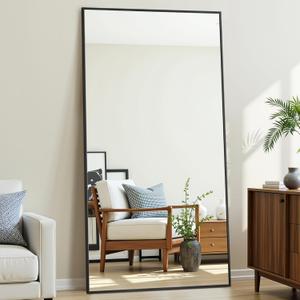 Antok Mirror Full Length, 71"x28" Big Floor Mirror, Oversized Full Body Mirrors with Stand for Bedroom, Living Room Cloakroom, Black, Rect Corner Style