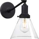 PERMO Industrial Vintage Slope Pole Wall Mount Single Sconce with Funnel Flared Clear Glass Shade Wall Sconce Light Lamp Fixture (Matte Black)
