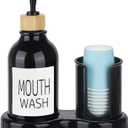 Mouthwash Dispenser for Bathroom, 16oz Plastic Mouthwash Dispenser with Cup Holder and Tray Mouth Wash Bottle Container - Black