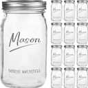 Mason Jars 32 oz,12 Pack Quart Wide Mouth Mason Jar With Airtight Lids, Glass Canning Jars for Fermenting, Pickling, Meal Prep, Overnight Oats & Centerpieces