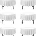BRILLMAX 6 Pack White Round Tablecloths 90 Inch - Circle Bulk Linen Polyester Fabric Washable Table Cloth Cover for Wedding Reception Banquet Birthday Party Buffet Restaurant