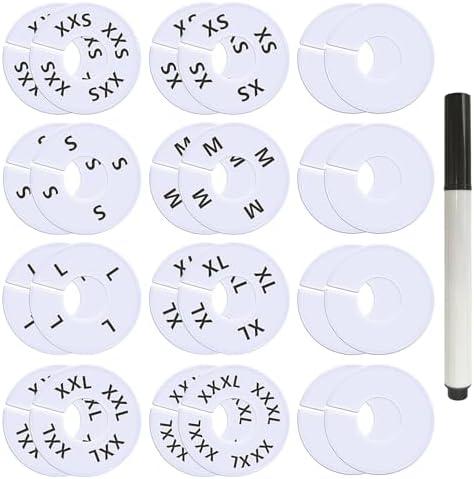 25 Pcs Clothing Rack Size Dividers Round White Plastic Size Markers for Clothing Rack Pre-Labeled (XXS-XXXL) & Blank Dividers & Erasable Pen for Closet, Retail Store, Wardrobe