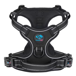 PHOEPET No Pull Dog Harness Medium Reflective Front Clip Vest with Handle, Adjustable 2 Metal Rings 2 Buckles (Small,Black)