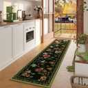 Runners for Kitchen Runner Rug Non Slip 2'x10' Long Washable Rugs with Rubber Backing Soft Floral Bird Magpies Animal Carpet Runner for Kitchen, Laundry, Bedroom, Bathroom (Green)