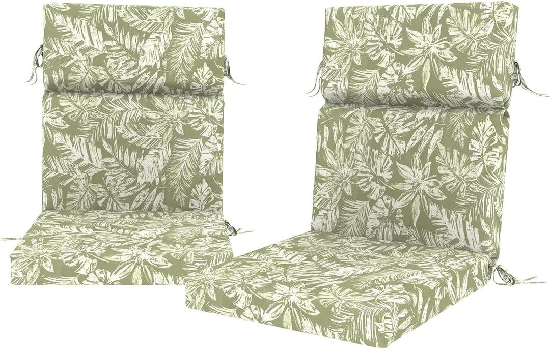 DYTXIII Outdoor High Back Chair Cushions Set of 2, 44"x22" Water Repellent Patio Seat Cushions with Elastic Sponge, All Weather Chair Pads for Rocking, Dining Chairs, Patio Furniture - Tropical Green, 44”x22”x3”