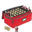 Premium Christmas Ornament Storage Box  Holds up to 72-3 Ornaments + 6 Side Slots for Figurines & Nutcrackers  Holiday Decoration Organizer  Durable 600D Red Canvas