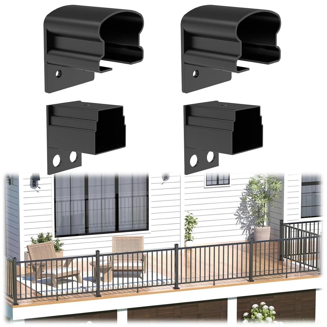 Egadis 4 Pack Aluminum Deck Railing Bracket Connector, Fixed Railing Bracket, Black Textured AAMA 2604 Powder-Coat Finish Modular Rail System for Outdoor Decks, Porches & Balconies