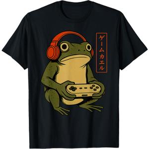 Japanese Gamer Frog Art Men Women Boys Funny Vintage Gaming T-Shirt,S