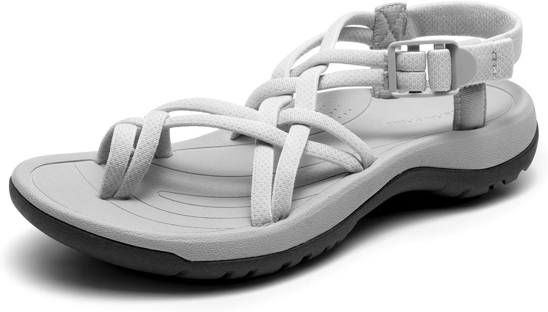 DREAM PAIRS Women's Walking Sandals With Arch Support Elastic Strap Summer Sport Athletic Casual Hiking Outdoor Sandal (7, Light Grey)