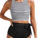 Aqua Eve Women High Waisted Bikini Set Racerback Swimsuit Two Piece Bathing Suit High Neck Swimwear (L)