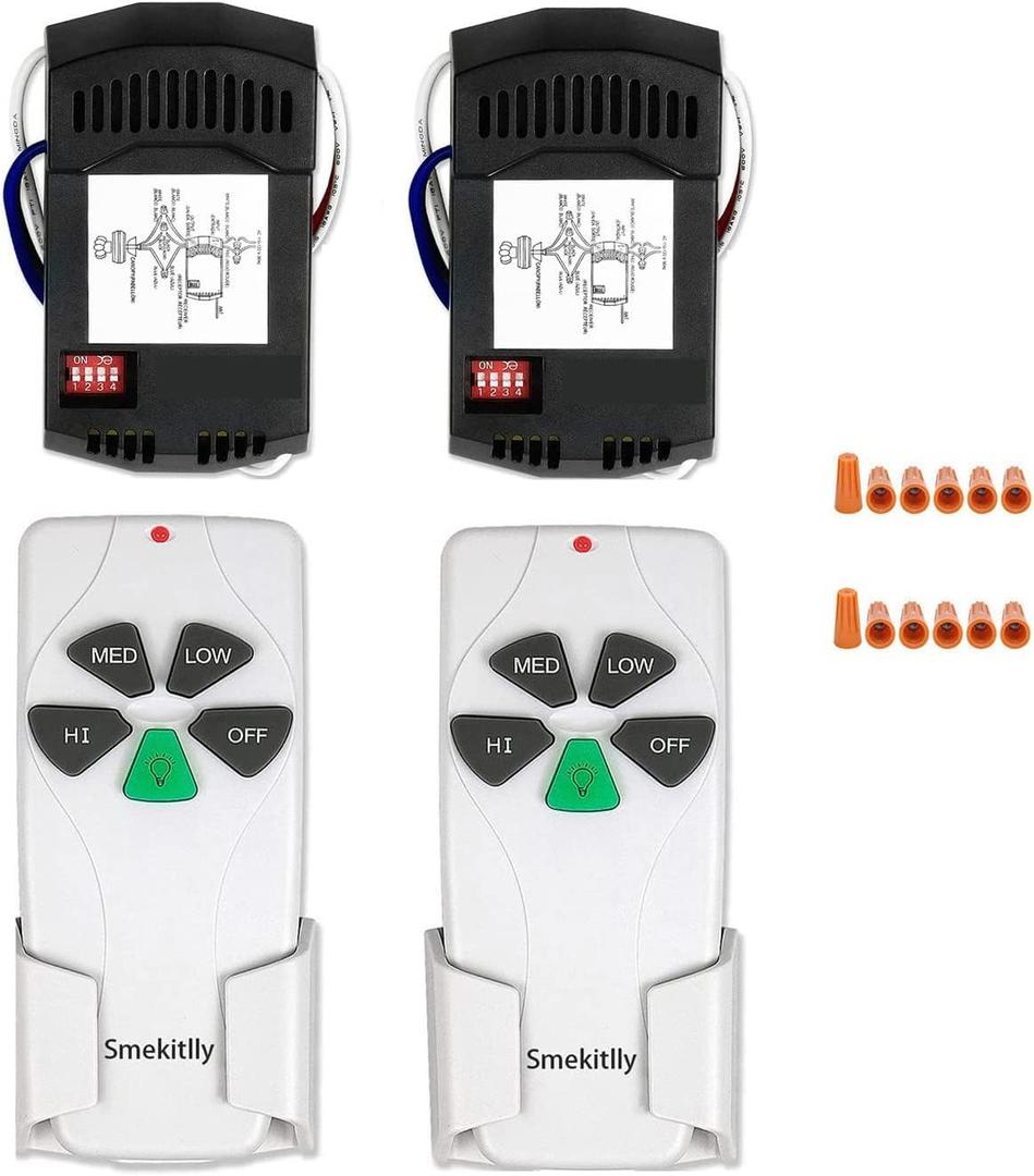 2-Pack Universal Ceiling Fan Remote Kit with Light Dimmer - 3-Speed Smart Control for Hunter/Hampton Bay/Honeywell & Major Brands | No Wiring Needed, Easy DIY Install