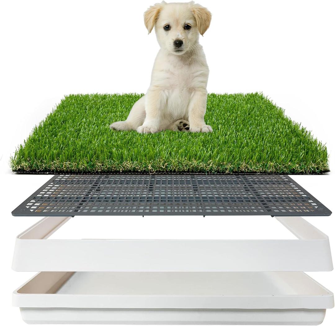 Grass Pad with Tray for Dogs Litter Box Porch Potty for Puppy Pee Training Indoor Fake Grass Pee Pad Artificial Grass with Pee Pad Holder