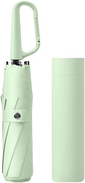 erised's bifrost Compact Folding Umbrella Carabiner Handle Coating Layer Fabric Blocking UV Protection 99.9%/Car/Small Travel Backpack/Lightweight Portable/Rain Sun Anti UPF 50/Men Women Kids