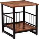 End Table, Industrial Side Table with 2-Tire Storage Shelf, 180LBS Mini Fridge Stand with Adjustable Feet, 18"x18" Wood Night Stand Small Bedside Table with Sturdy Metal Frame for Living Room Bedroom, 1 Pack