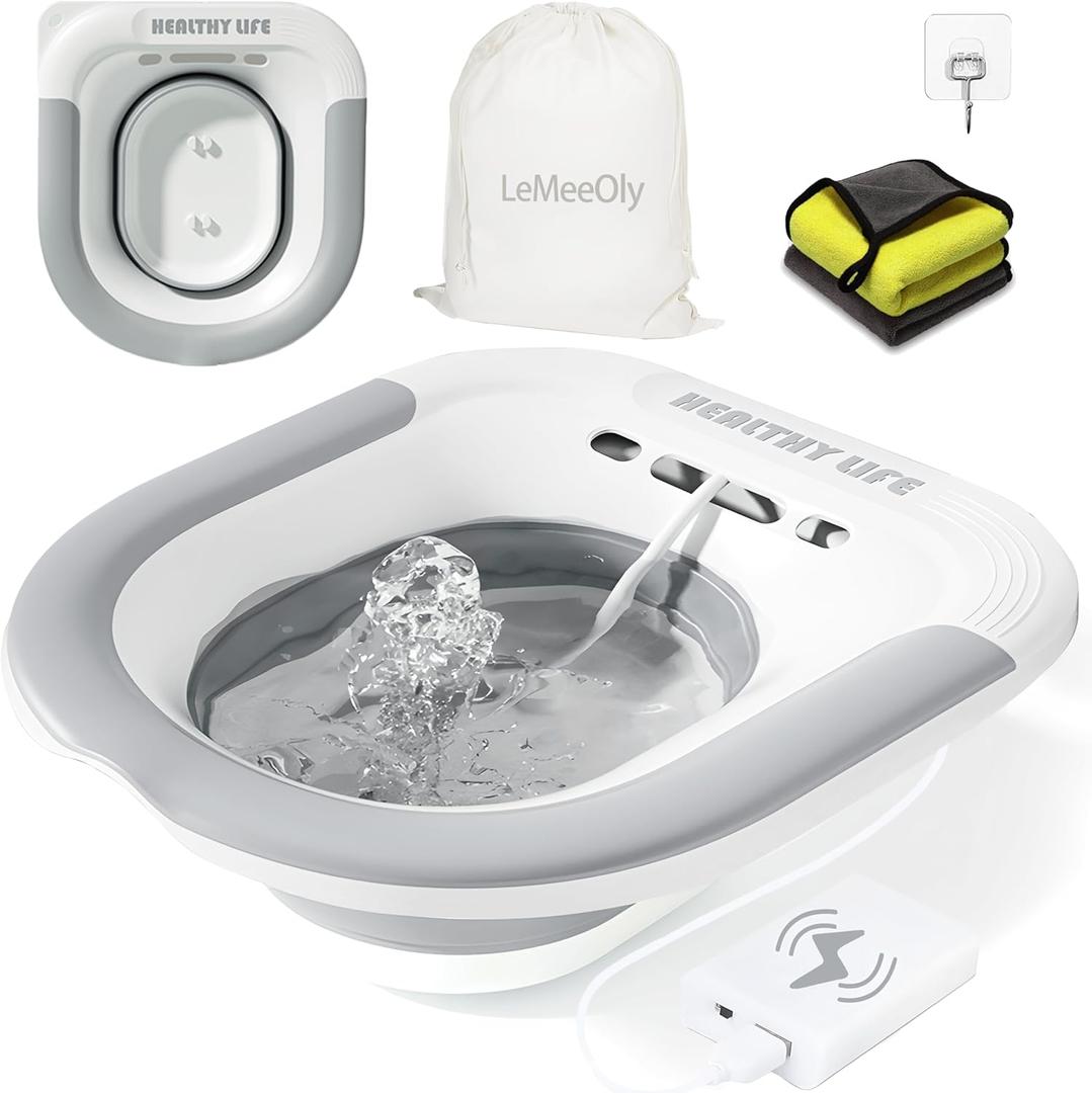 Electric Sitz Bath, Unisex Foldable Sitz Bath for Toilet Seats, Sitz Bath for Postpartum Care and Hemorrhoids, Non-Slip & High Water Flow (Gray)