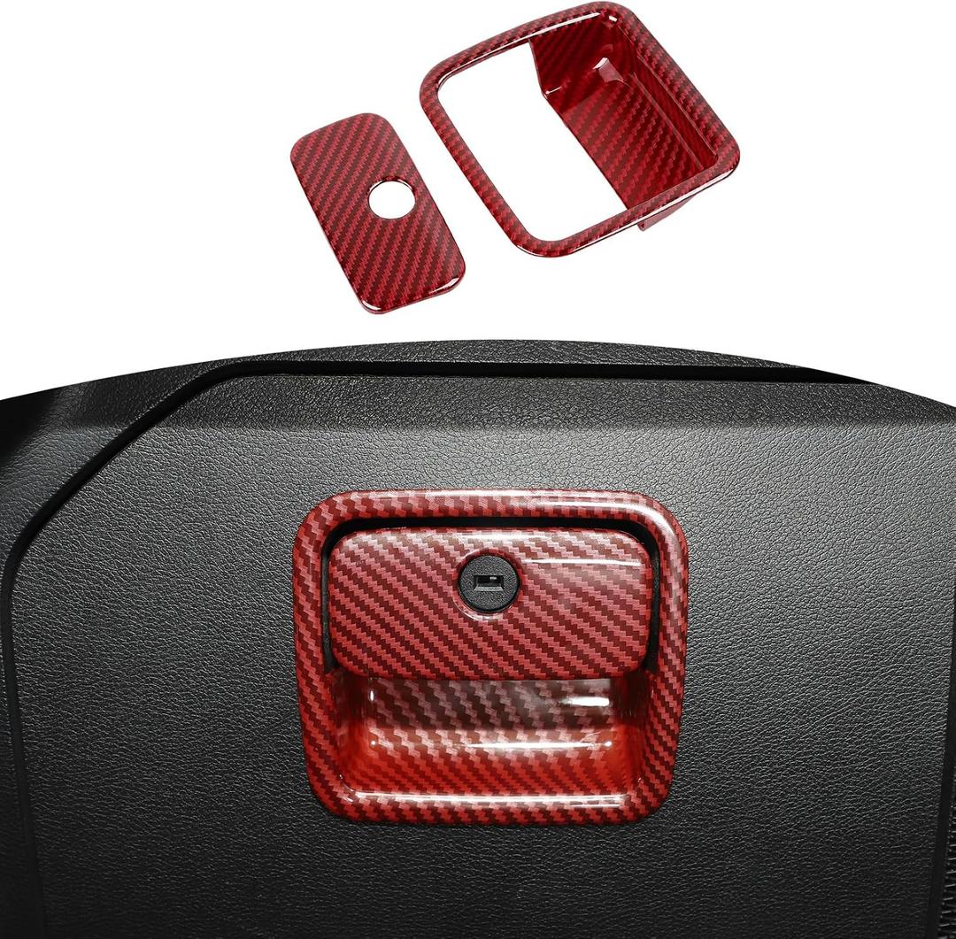 RT-TCZ for Jeep JL Glove Box Compartment Latch Handle Trim Cover for Jeep Wrangler JL JLU Gladiator JT 2018-Present Red Carbon Fiber Interior Accessories