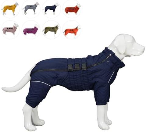 Lovelonglong Warm Dog Coat - Double Layers Vest, 4 Legs Covered Windproof Waterproof Reflective Outdoor Skating Costume for Small Medium Large Dogs, Navyblue Size Small