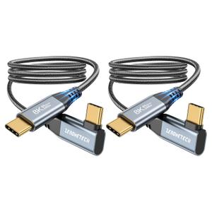 ZeroneTeck [6FT 2-Pack USB 4 for Thunderbolt 4 Cable, [Durable] 8K@60Hz/4K@144Hz USB C Monitor Display Cable, 40Gbps High Speed Data Transfer Right Angle, 240W Charging for MacBook Pro, iPad, SSD, HP, KYY