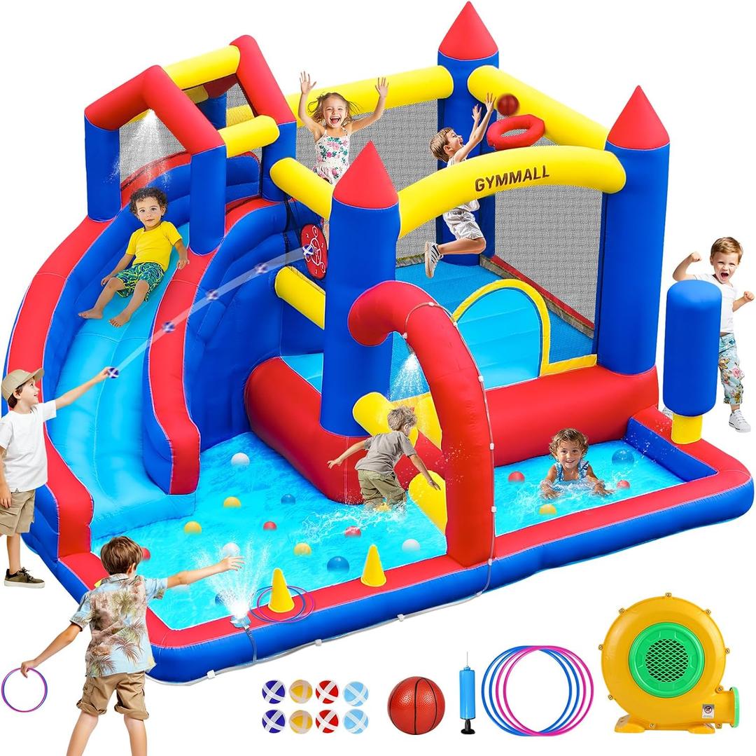 Bounce House Inflatable Bouncy House for Kids Indoor & Outdoor, 9 in 1 Water Bounce House with Slide, Bouncer, Climbing Wall, Inflatable Bouncy Castle for Backyard, Party, Room