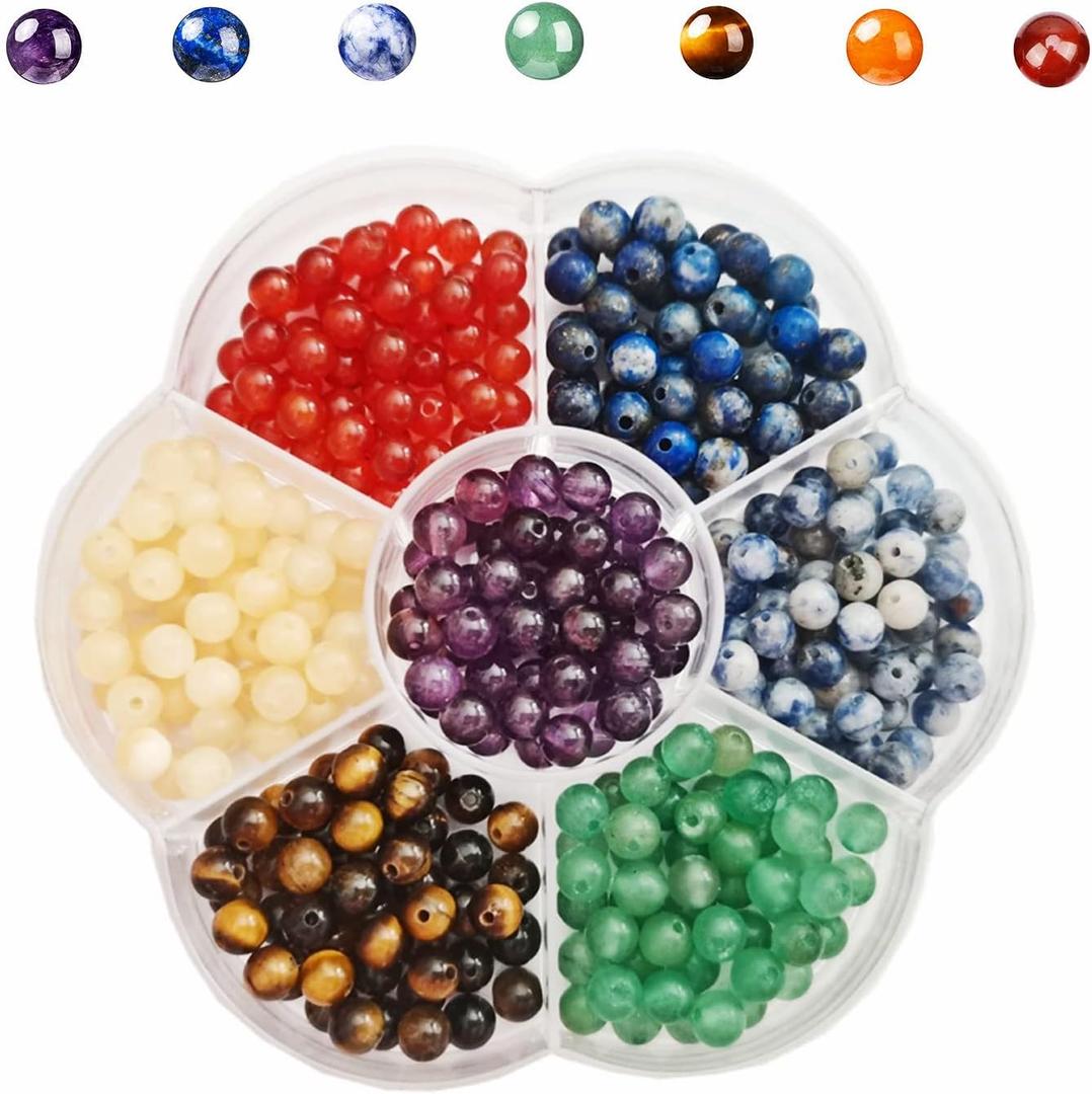 350pcs 4mm 7 Chakra Natural Stone Round Beads Crystals Energy Healing Genuine Real Stone DIY Charm Smooth Beading for Bracelet Necklace Earrings Jewelry Making(4mm,7 Chakra Color