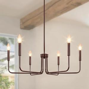 Rviezza 28.74"/6-Light Farmhouse Chandelier for Dining Room Lighting Fixtures Hanging, Oil Rubbed Bronze Candle Chandelier Rustic Industrial Modern Chandelier for Living Room, Bedroom, Foyer, Kitchen