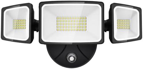 60W LED Dusk to Dawn Flood Lights, 6000LM Exterior Security Outdoor Lighting, IP65 Waterproof Outdoor 3 Adjustable Heads Photocell Light Fixture, 6500K Floodlight for Garage, Patio, Yard