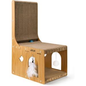 LIFLIX L-Shaped Double-Layer cat Scratching Board, Cardboard cat Scratching Post with Toys, Cat Scratcher & Hideaway for Indoor Cats to Scratch, Rest and Play