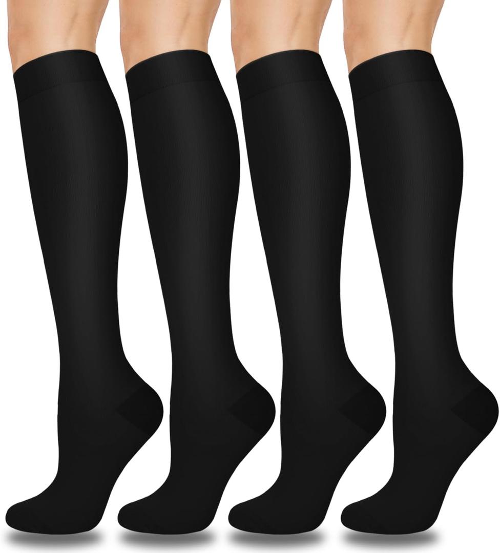 Aoliks Compression Socks for Women & Men 4 Pairs, Best Support for Nurses Running Travel (XL, Black)