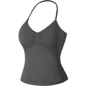 VOYJOY Impact Longline Strappy Top Workout Tank Tops for Women Impact Gym Sports Bra Camis (Small, Dark Gray)