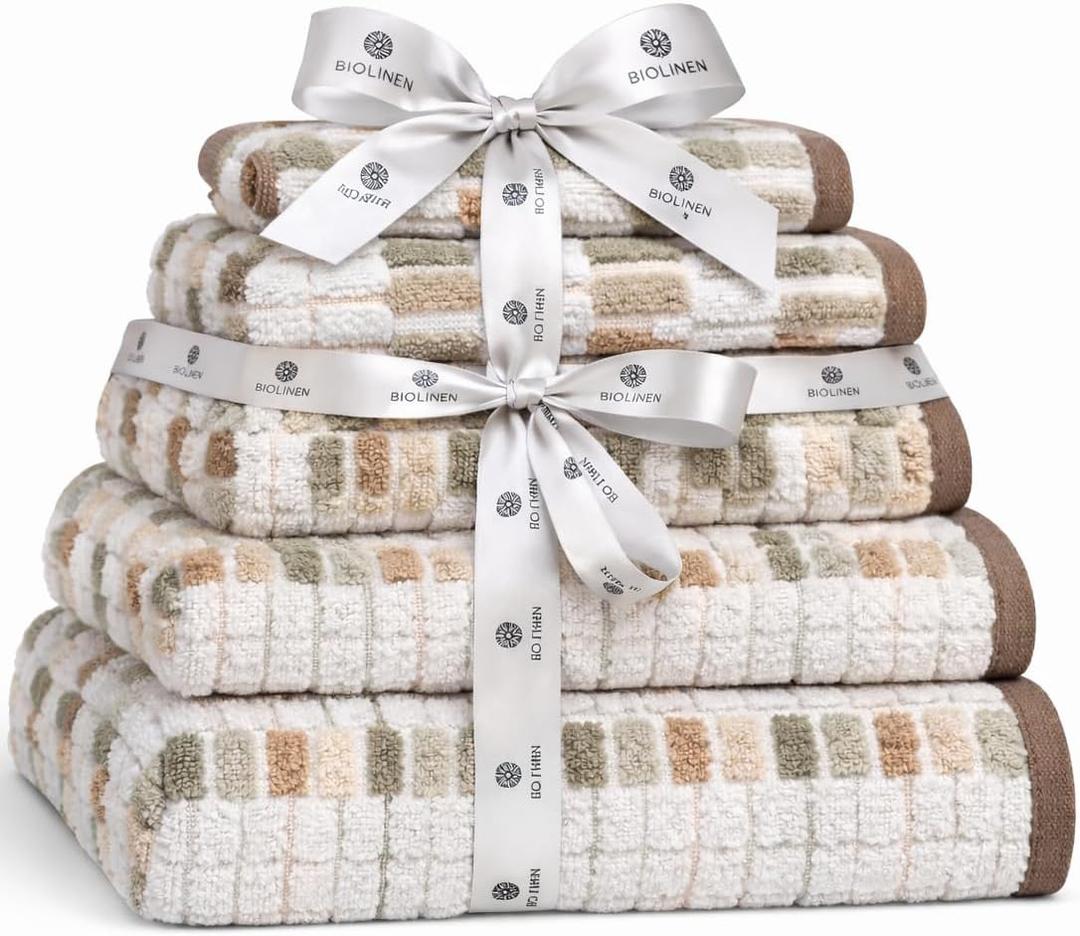 BIOLINEN 6-Piece Luxury Towel Set Blush 2 Bath Towels, 2 Hand Towels, 2 Washcloths Soft Absorbent Cotton Towel Pack for Bathroom, Home, Gym & Travel
